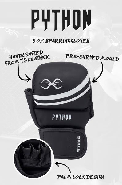 Python Mma Sting Python MMA Sparring Glove Black/White – STING Australiaᵀᴹ