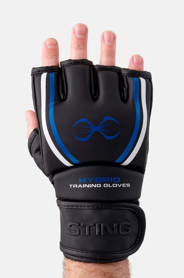 STING Black Blue Mma Training Gel Hybrid Gloves