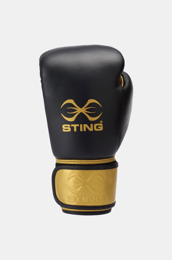 STING Evolution Velcro Boxing Gloves Black Gold