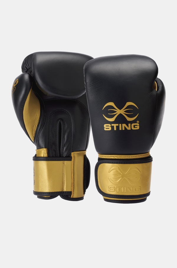 STING Evolution Velcro Boxing Gloves Black Gold